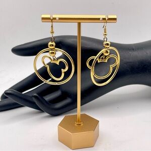 Cute Statement Gold Tone Mickey Mouse Dangle Pierced Earrings Disney